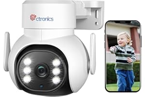 CTRONICS Caméra Surveillance WiFi Exterieure, 360° PTZ IP Camera Nocturne Couleur 30M, Détection Humaine & Suivi Automatique, Montage Mural/Au Plafond, Audio Bidirectionnel (Blanc) (1)