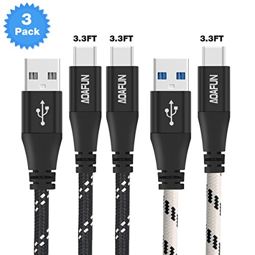 AOAFUN Cable USB 3.0 Tipo C, USB C a USB Cable de Datos de Carga rápida Trenzado de Nylon, Alta Durabilidad, para Dispositivos USB Tipo C, incluidos Galaxy S8, S8, S9, (Paquete de 3)