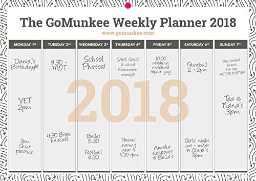 The GoMunkee Weekly Planner 2018 – Calendar, Organiser, Wall Planner, Paper Planner