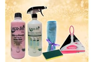 GENÉRICO ECO-JIN DETERGENTE EXTRA CONCENTRADO - PRODUCTO REVOLUCIONARIO DEL QUE TODO EL MUNDO HABLA + RASQUETA LIMPIA CRISTALES + BAYETA MICROFIBRA + ESTROPAJO CON ESPONJA (HOME FLORAL/TALCO)