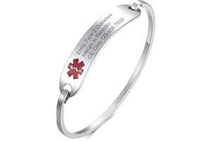 VNOX Pulsera de identificación médica personalizada, pulsera de alerta médica de acero inoxidable, pulsera médica de grabado gratis para hombres y mujeres