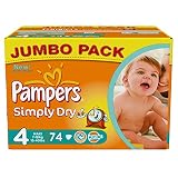 Pampers Simply Dry Gr.4 Maxi 7-18kg Jumbo Box, 2er Pack (2 x 74 Windeln)