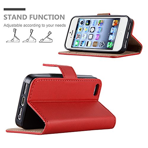 iPhone 5 / 5S / SE - New Flip Wallet Book [Stand View] Premium Leather Case Cover For Apple iPhone 5 / 5S /SE+ Screen Protector With Microfibre Polishing Cloth By Panaaz (Red)