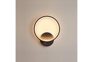 Yafido Aplique Pared Interior LED 13W Lámpara de pared Rondo Negro Blanco Cálido 3000K para Salon Dormitorio Sala Pasillo Escalera AC 220V