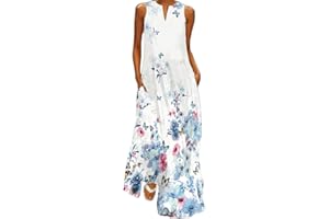WINKEEY Vestito Lungo da Donna Stampa Floreale Farfalla Elegante Estivo Bohémien Etnico Vestito Taglia Grossa Senza Maniche con Tasca