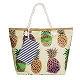 【2】【Bolso de Playa Mujer Grande Detalle 】Lona de Alta Calidad, Asa de Cuerda de Cáñamo, Cierre de Cremallera (No Lavar a Máquina!)