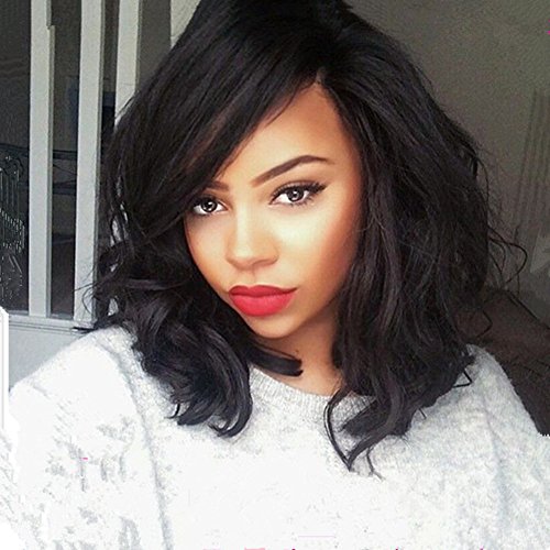 Gloryhair 7A Brazilian Virgin Bob Wavy Human Hair Wig Natural Wave Lace Front Wigs/Glueless Full Lace Front Wig with Bangs for Women