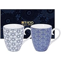 Tokyo Design Studio, Nippon Blue, 2 Juego de tazas con asa, 10.2 cm, 8.5 cm de diámetro, 350 ml, porcelana