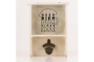 Castell Deco - Collettore tappi per birra, impiallacciature per bottiglie con apribottiglie, apribottiglie birra, stoccaggio di coperchi rustico realizzato in vero legno.
