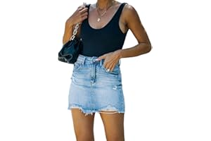 SUIUOI Falda Vaquera Informal para Mujer,Mini Skirt Falda Falda Vaquera hasta la Rodilla