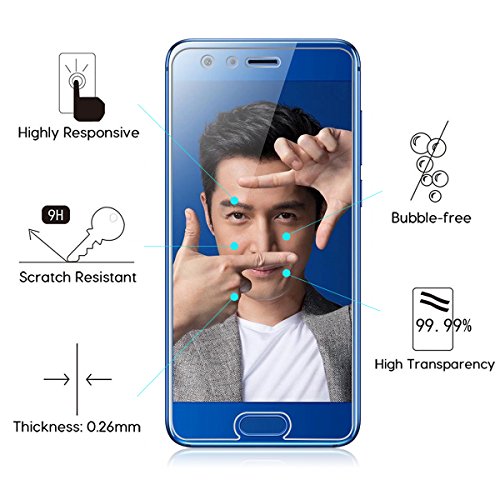 VIFLYKOO Huawei Honor 9 Panzerglas Schutzfolie, Härtegrad 9H superdünn kratzfest HD Klar Ballistic gehärtetem Glas Displayschutzfolie für Huawei Honor 9 - 9