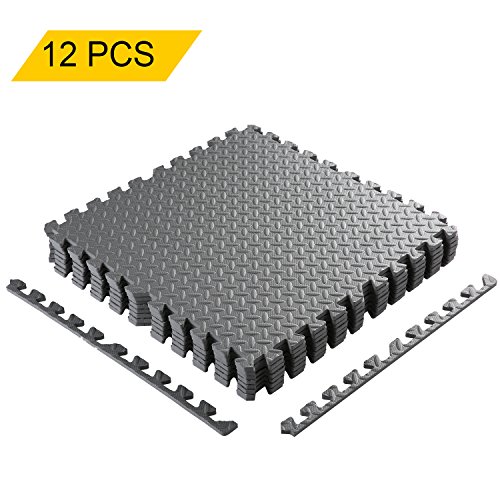 Homgrace Tapis de Protection de Sol en Mousse EVA Tapis Mousse de Sol Tapis de Gym Matelas Puzzle Ensemble Individuelles connectables 600cm x 600cm (12pcs, Gris)