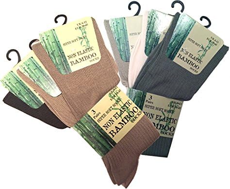 Mens Anti-Bacterial Bamboo Super Soft Work/Casual Non Elastic Top Socks Fashion Colours (6 pair Pack, Mix Assorted)