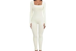 Svanco Mono Entero Mujer de Manga Larga y Cuello Cuadrado, Jumpsuit Ajustado Deportivo para Yoga, Fitness y Pilates