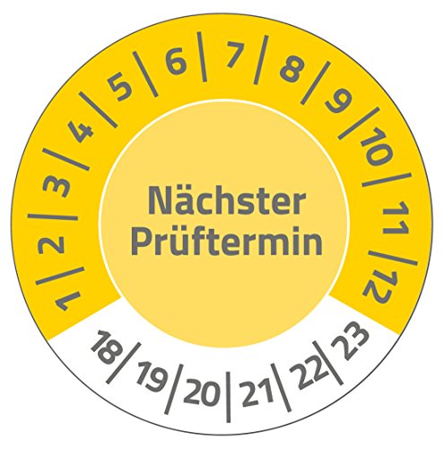 Preisvergleich Produktbild AVERY Zweckform 6933 fälschungssichere Prüfplaketten (Nächster Prüftermin (2018-2023), stark selbstklebend (Kleinformat, Ø 20 mm, 120 Aufkleber auf 8 Blatt) gelb
