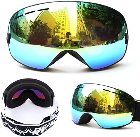 Ski Goggles for Men Women &amp; Youth with Full UV Protection, Professional Outdoor Snowmobile Ski Glasses with Anti-Slip Strap, Windproof, Anti-Fog, Anti Glare (Frame Black)