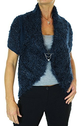 (7456-6) Evening Soft Snug Knit Bolero Brooch Pin Front Blue (SM)
