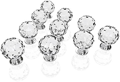 MITE 10PCS Crystal Glass Door Knobs with 112 Cutting Surfaces , Transparent Diamond Pull Handles for Drawers Cabinets Furniture Decorating (30MM)