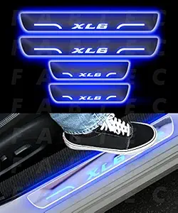 Fabtec Car Door Foot Step Led Sill Plate Compatible for Maruti Suzuki XL6 (Set of 4PCS, Blue)