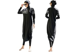Odizli Women Long Sleeve UV Protection Floral Swimming Tops + Swimming Pants + Hijab Burkini Muslim Islamic Bathing Suit
