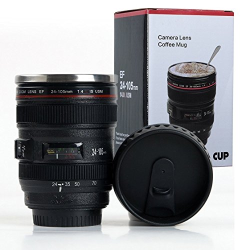 Shoptoshop Super Classic Camera Lens Shaped Coffee Mug With Lid, 400 Ml, Black (Mug_001)