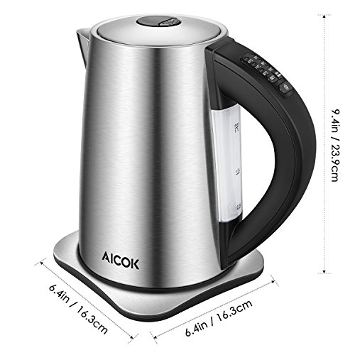 Aicok Edelstahl Wasserkocher mit Temperatureinstellung 40 Grad Baby und 60,70,80,90 und 100 Grad, elektrische Wasserkessel mit Warmhaltefunktion, Kessel mit Automatischer Abschaltung, 2200 Watt, 1,7 Liter, Schwarz - 7