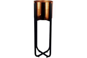 Leaf Metal Planter, Black, Copper, 62cm