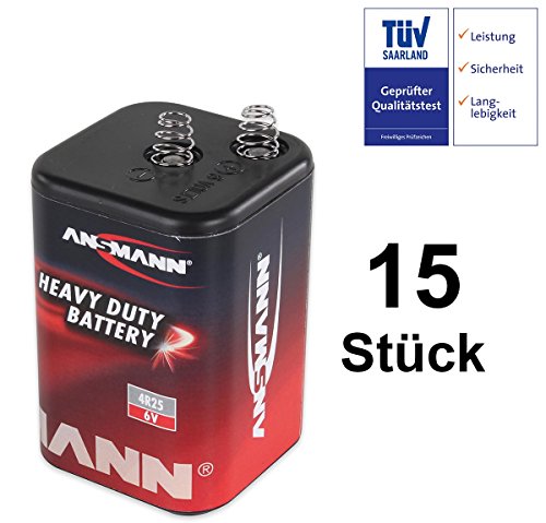 Laternenbatterie, Blockbatterie, Trockenbatterie, 6 V / 9 AH - Karton mit 15 Stück, Hochleistungsbatterie, Blockbatterien Typ 4R25