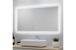 AICA SANITARIOS S.L Espejo Rectangular Bluetooth LED de Baño 140 x 80 cm, 3 Luces Cambiable, Antivaho, Botón Táctil