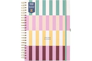 Busy B Agenda enseignant A4 non daté - Journal à rayures multicolores - Planificateur académique tout en un seul endroit avec semainier, les priorités, notes et poches de rangement