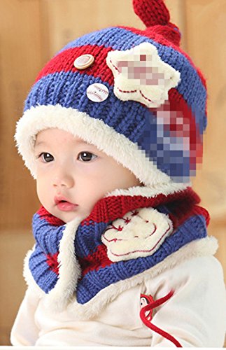 4 Migo Fashion Boys Wool Hat/Scarf Set Knitted Plush Hat Scarf (Blue)