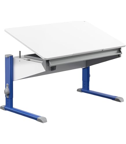 Moll Bandit Kinderbureau in hoogte verstelbaar | meegroeiend, ergonomisch & kantelbaar voor rechtop zitten | ideaal voor schoolkinderen | bureau wit (standaard, rood, 117,2 cm x 70,5 cm