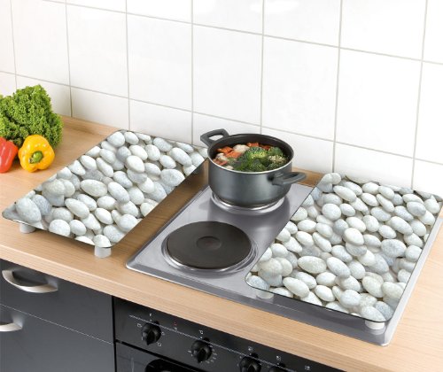 WENKO 2521300100 Herdabdeckplatte Universal Kieselsteine – 2er Set, für alle Herdarten, Gehärtetes Glas, 30 x 1.8-4.5 x 52 cm, Mehrfarbig - 2