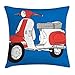 Produktbild Happy Sunday Funky Throw Pillow Cushion Cover, Cute Scooter Motorcycle Retro Vintage Vespa Soho Wheels Rome Graphic Print, Decorative Square Accent Pillow Case, 16 X 16 Inches, Blue Vermilion White