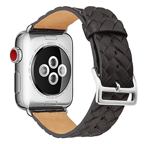 Fatetec para Apple Watch Correa 38MM, Pulseras de Repuesto de Pulsera de Pulsera de Cuero Genuino/Hebilla clásica de Acero Inoxidable para Apple Watch Series 1 y 2 y 3 (38MM, Black)