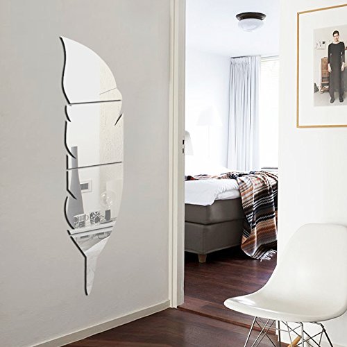 3D Feather Wandspiegel Aufkleber Acryl Wandaufkleber Adhesive Moderne Kunst Spiegel DIY abnehmbare Hausdekoration (120*30CM（L)) - 4