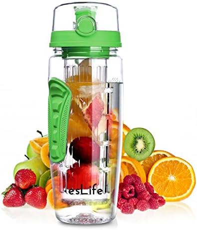 Fruit Infuser Water Bottle, esLife 900ml/32oz BPA-Free Tritan Plastic non-toxic Food Grade Bottle-100% Leak Proof Shatter-Resistant Suitable for all ages (Green)
