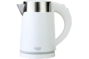 ‎ADLER EUROPE Adler Kompaktowy Czajnik ze stali nierdzewnej 0,6 l elektryczny mini czajnik podróżny biały bezprzewodowy i szybkie gotowanie idealny na kemping i wyjście inteligentny czajnik dla starszych ludzi
