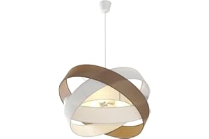 Lindby Lampada a Sospensione Moderna in Tessuto, da Soffitto Pendente Stile Vintage Retrò Lampadario LED Accogliente per Camera Letto Cucina Soggiorno Bianco e Marrone 60cm