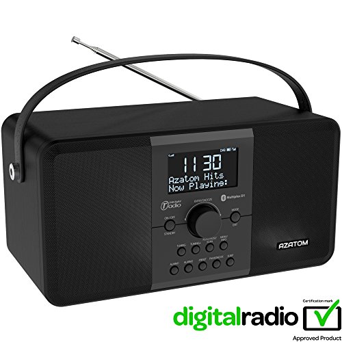 Price comparison product image AZATOM Multiplex DAB Digital FM Radio Bluetooth Battery Alarm Clock - Bluetooth - Stereo Speaker System - Dual Alarm - Clock Radio - Rechargable Battery - USB Charging - Premium Stereo Sound (Black Ash)