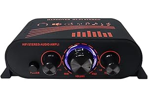 MULCORT Stereo Audio Amplifier, Hi-Fi Amplifiers, Large Knobs are Designed with LED light, Two Main Channel Output, for Home Speakers and Car