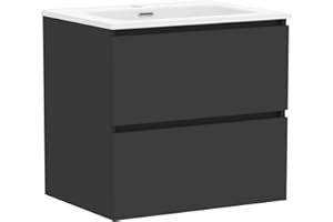 Baikal Mueble de Baño Klay. Mueble MONTADO. 2 Cajones Suspendido con Lavabo. Armario de Baño. Lavabo Ceramico. 70cm Negro.