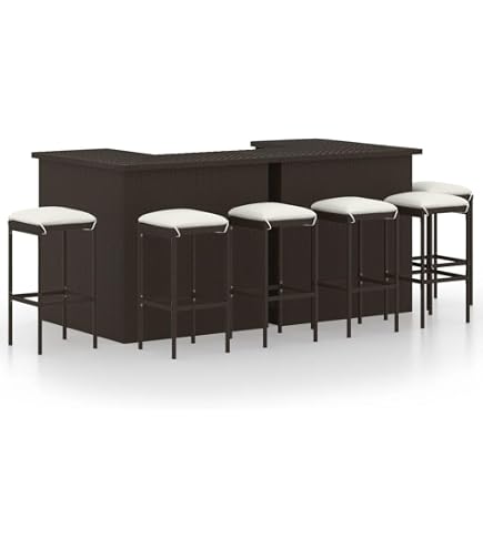 Set Salon De Jardin 4 Pièces VidaXL - Table Bar + 3 Tabourets Avec Coussins - Résine Tressée Noir