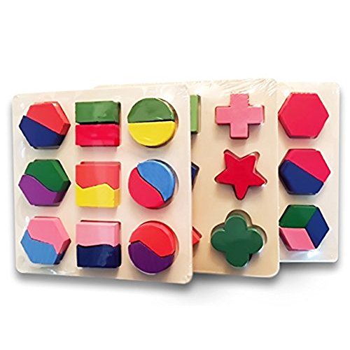 hibote 3 ensemble de puzzles géométriques en bois Blocs de construction intellectuelle Fractions Toy Montessori premiers jouets d'apprentissage éducatifs pour les tout-petits enfants