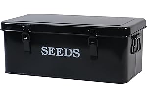 Xbopetda Seed Storage Box Organiser, Metal Garden Seed Tin with Side Handles and Lid, 4 Compartments & Safety Lock Seed Packet Container Seed Storage Container, Gardening Gifts for Gardeners (Black)