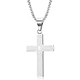 MERTTURM Stainless Steel Cross Necklace for Men, Cross Pendant Necklace with Chain 60cm, Silver/Gold/Black Necklace, Gift for Birthday/Christmas/Easter/Thanksgiving Day(lightfast & sweatproof)