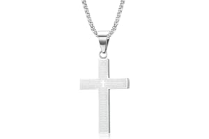 MERTTURM Crocifisso Collana Uomo, Acciaio Inossidabile con Collana Uomo Pendente Croce Singolo, Regali per Gioielli Cristiani, Argento Nero(Resistente allo Sbiadimento e al Sudore)