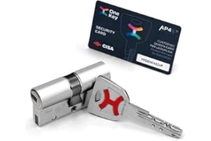 AP4S De Cisa 30x50 LEVA DE DOBLE EMBRAGUE Bombin De Seguridad Color Niquel Reforzado Antirotura Antibumping Antitaladro Antiextracción Cerradura Puerta 5 Llaves El Cilindro Tarjeta