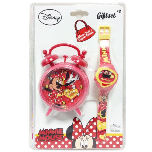 Disney Characters Bedroom Alarm Clock and Digital Wrist Watch Set - A Perfect Childrens Gift for Boys and Girls (Disney Minnie Mouse)