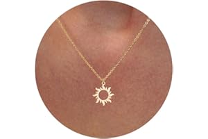 HANLI 14K Gold Vergoldet Halsketten Damen Zarte Horn Davidstern Schmetterling Sonne Lotus Volleyball Baseball Cowboystiefel Anhänger Kette mit für Frauen Mädchen Wasserfeste Hautverträglich Schmuck